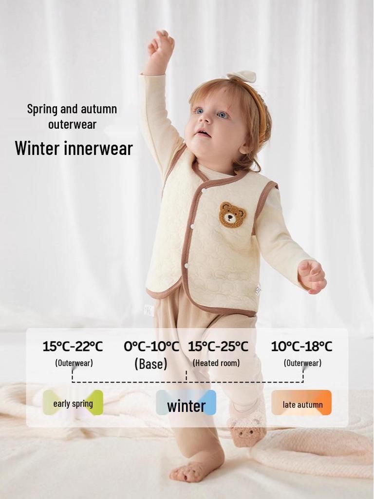 Jingqi Quilted Sleeveless Warm Vest for Newborns - Boys and Girls, Spring & Autumn Season