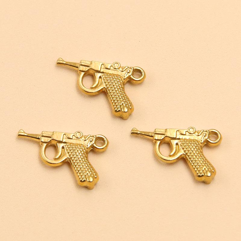 18K Gold Plated Stainless Steel Gun Pendant Accessories, 4 Styles
