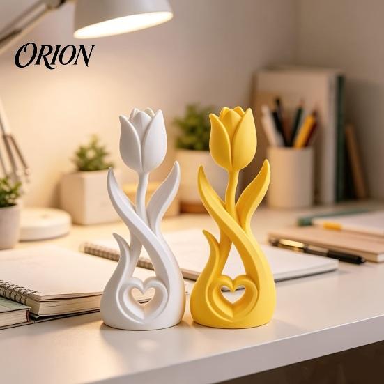 Stylish Entrance Hall Decor 3D Printed Tulip Flower Figurine with Hollow Heart Decor, Modern Desktop Decorative Figurines Ornament, Sculpture