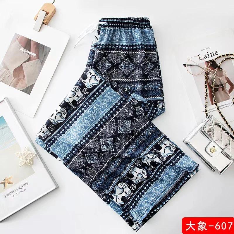 Long Elephant Pants Adjustable Elastic Waist Rope Loose Legs Women Men Unisex Print Thailand Casual Streetwear Beach Bohemian Retro Vintage