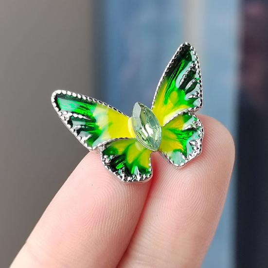 Women Brooch Retro Butterfly Shape Dripping Oil Emerald Rhinestone Decor Anti-slip Suit Coat Collar Hat Scarf Decoration Clothes Pin Prom
