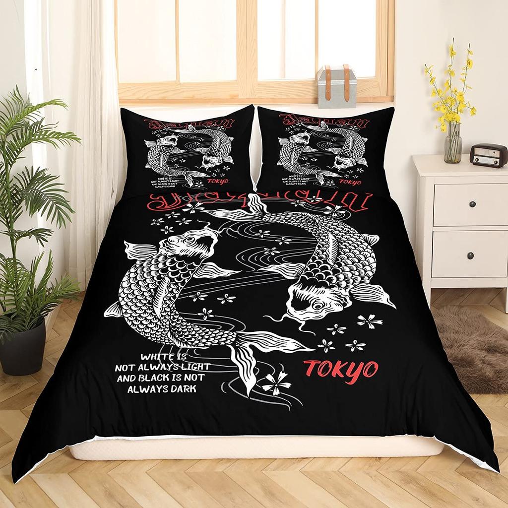 Tokyo Duvet Cover Set Queen Size Capital Of Japan Bedding Set With Never Give Up Quote Japanese Culture Comforter Cover 2/3pcs