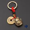 1Pc Vintage Pure Handmade Lucky Cat Car Keychain Lucky Cat Five Emperors Money Keychain Feng Shui Coins Solid Lucky Key Ring