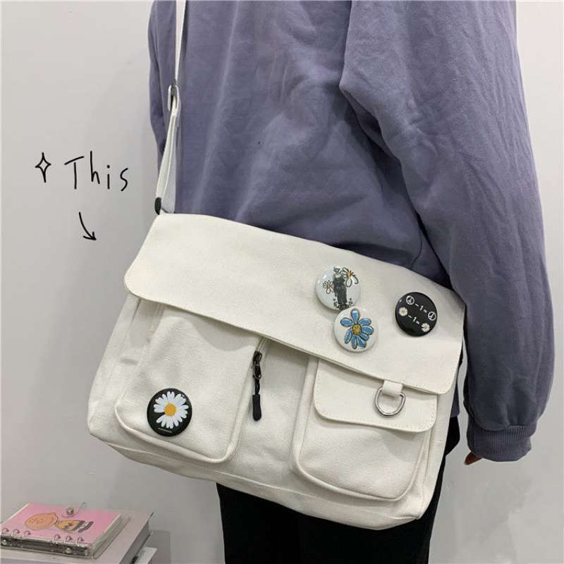 Canvas Diagonal Crossbody Bags Youth Fashion Casual Ladies Handbag Shoulder Bag Solid Color Messenger Bags for Girl School Bags