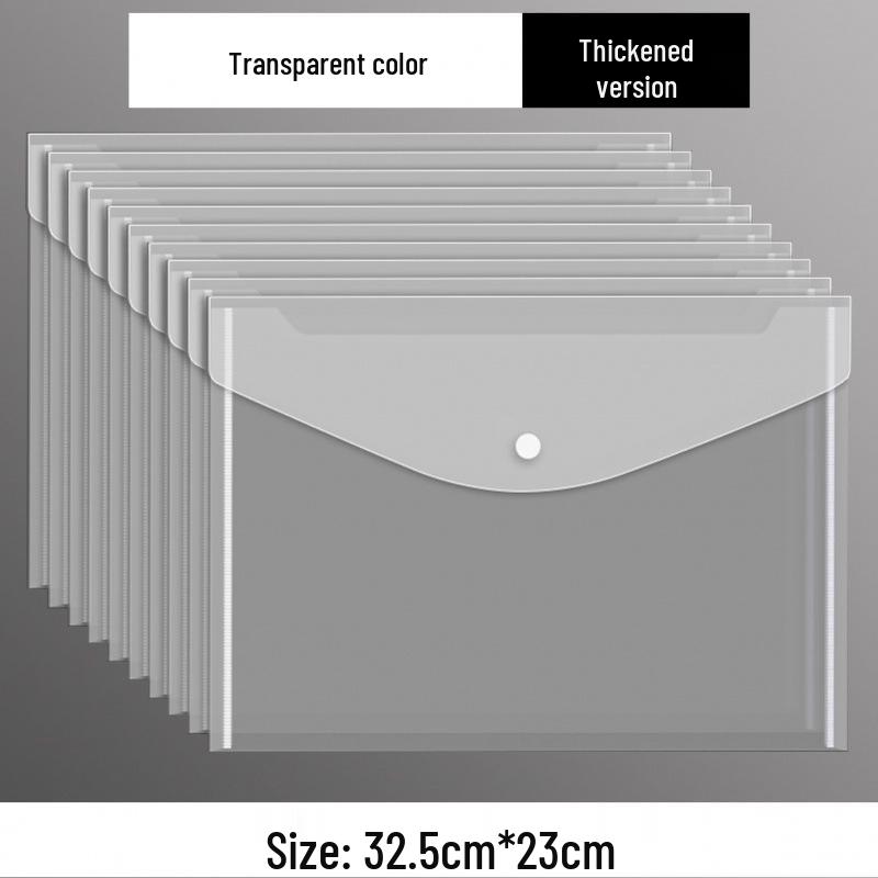 A4 Transparent Snap-Button File Bag: Thick, Large-Capacity Waterproof Folder for Student and Office Use Single Piece