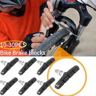 30-10Pcs Durable Bicycle Silent Brake Pads Cycling V Brake Holder Shoes Blocks Rubber Bike Parts For Mountain Folding Bikes