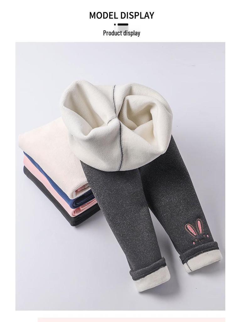 Girls' Fleece-Lined Winter Leggings - Cartoon Design, Warm & Elastic Pants