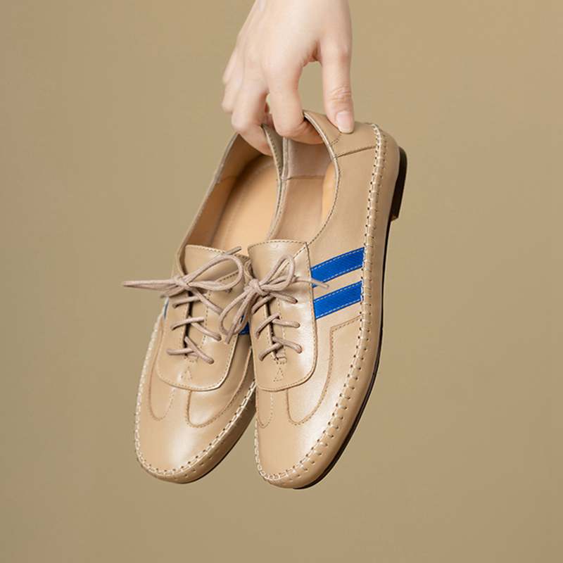 Krazing Pot Cow Skin Round Toe Size 43 Flat with Fashion Lace Up Leisure Handmade Comfortable Light Autumn Sneakers