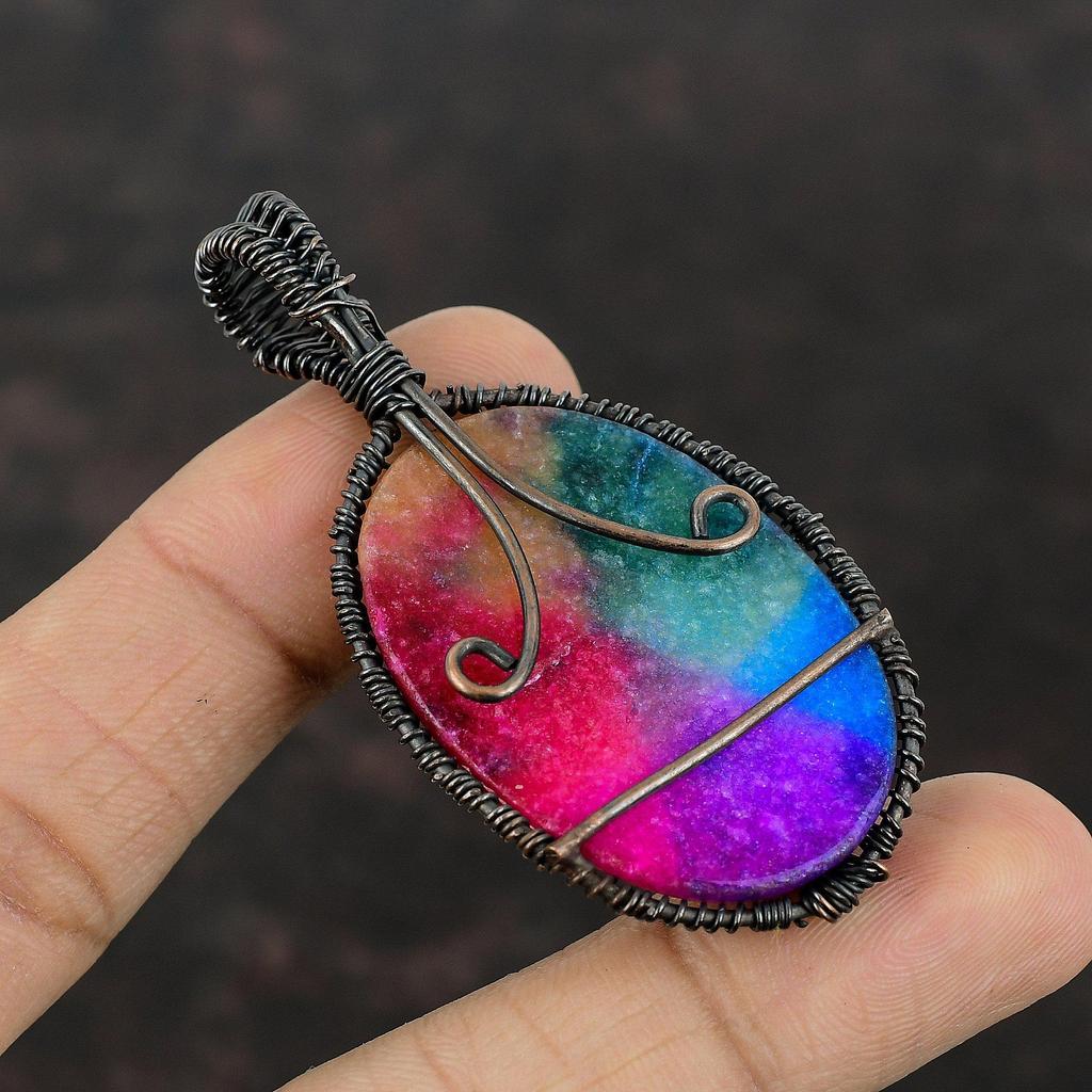 Tree Of Life Rainbow Solar Quartz Druzy Pendant Copper Wire Wrapped Gemstone Pendant Gift For Mom Handmade Pendant Beautiful Copper Jewelry