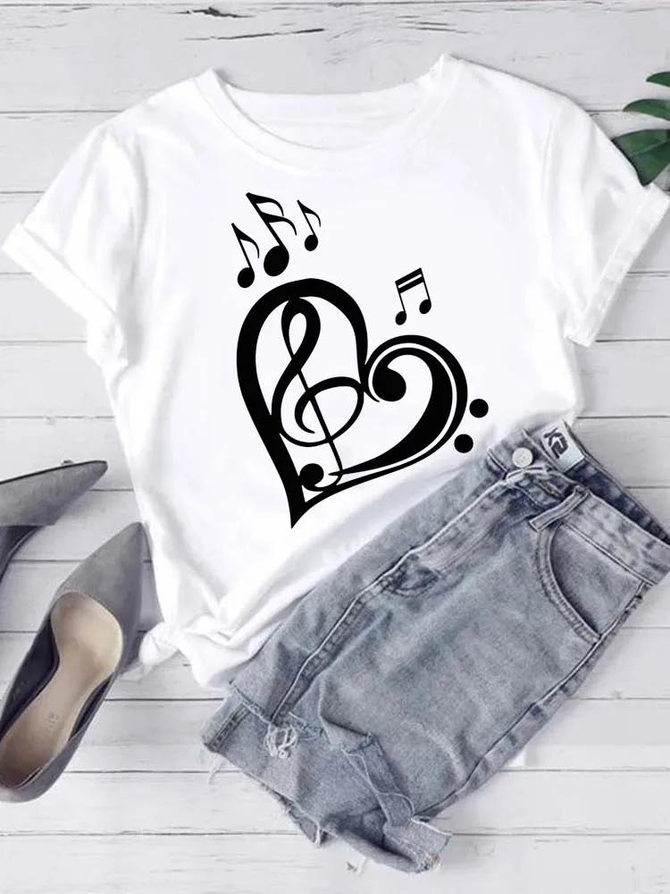 New Women T Shirt Fashion Musical Note Printed T Shirt Harajuku Cute Graphic Tee Shirt Female Ladies Casual Tops Shirts