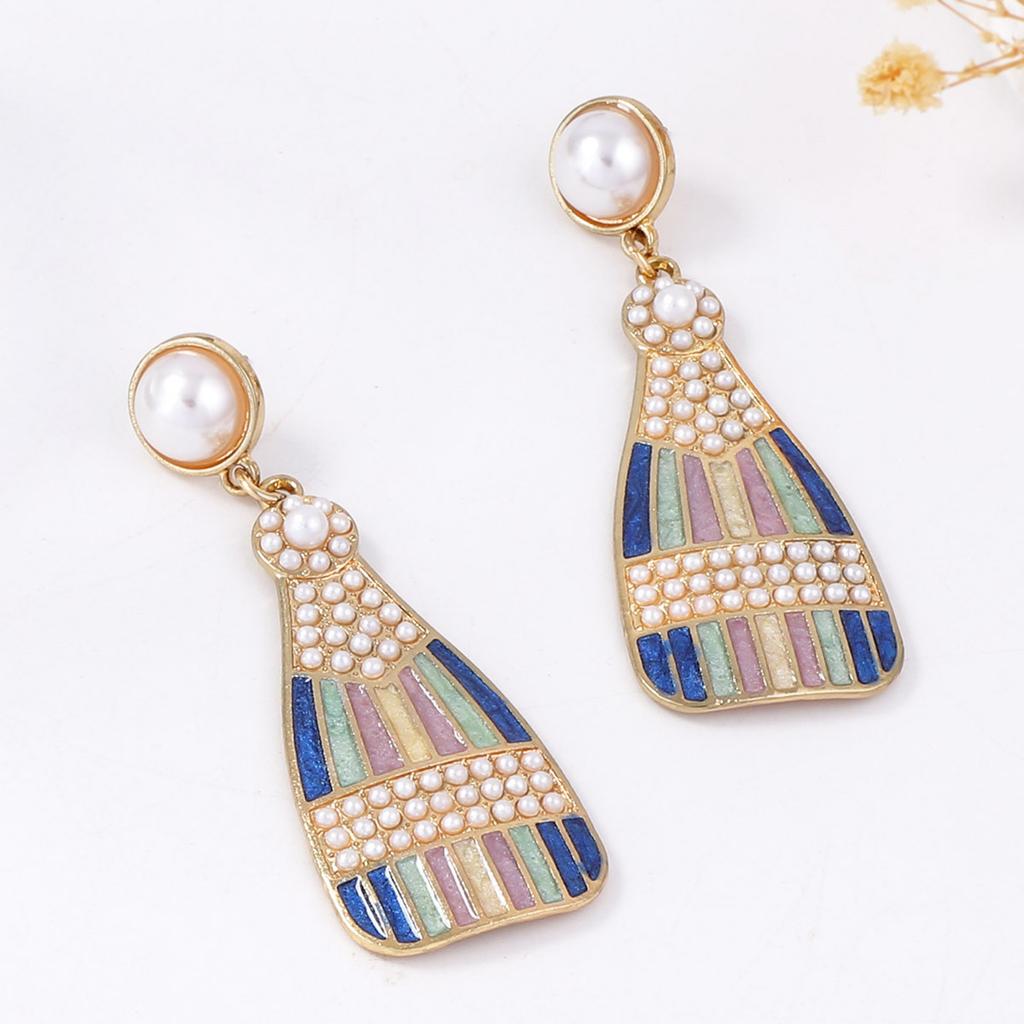 European and American Simple Fashion Casual Cartoon Design Sense Alloy Dripping Oil Color Bottle Imitation Pearl Women's Earrings
