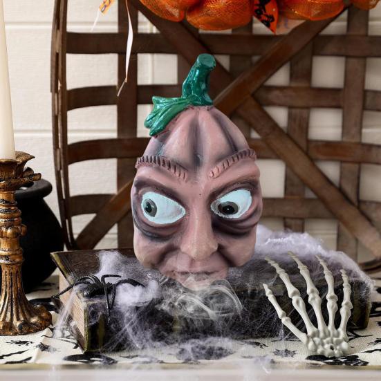 Halloween Pumpkin Statue with Expression Cartoon Pumpkin Head Resin Figurine Sculpture Indoor Outdoor Garden Desktop Decoration