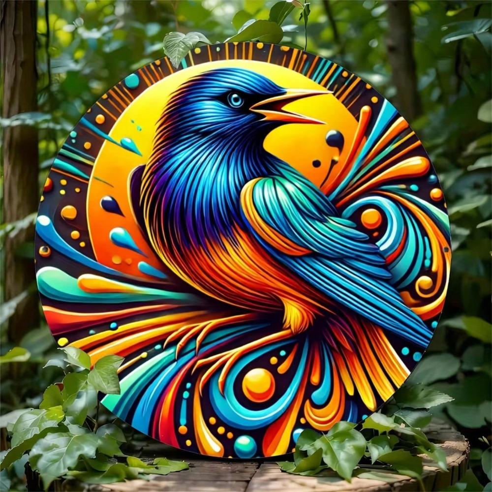 Vintage Style Metal Tin Sign Colorful Crow Art Weatherproof Wall Decor Home Office Gift