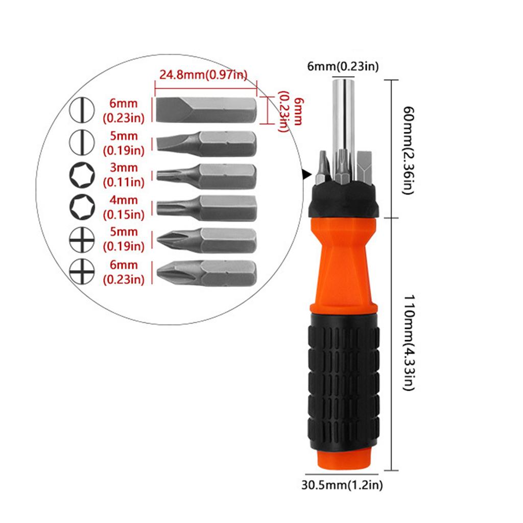 Multi-Bit Stubby Screwdriver Kit Magnentized Fixation Bit Perfect for Furniture Installation Electrical Maintenance 6in1