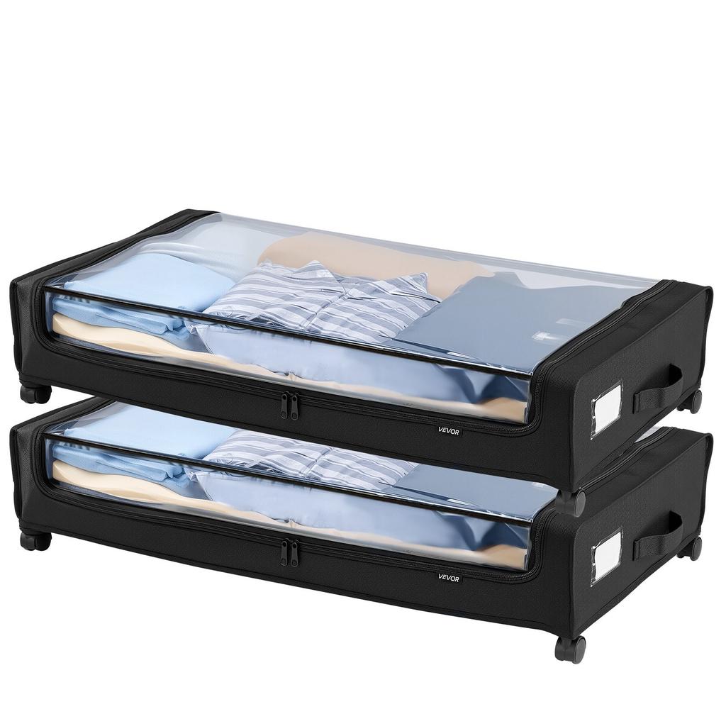 VEVOR Opbergbakken onder het bed met wielen, 770 x 470 x 173 mm, Onderbedbakken met doorzichtig deksel, Schoenorganizer voor onder het bed