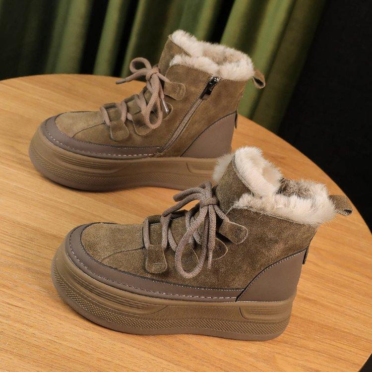 Thick-soled Heightening Snow Boots Women's Medium Tube Winter 2025 New Velvet Warm Short Boots Waterproof and Non-slip Cotton Shoes