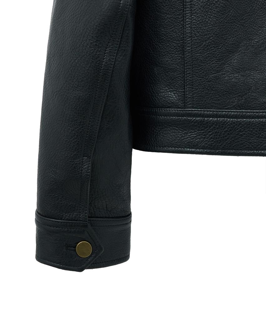 Noirer Antique Cow Leather Trucker Jacket (Black)