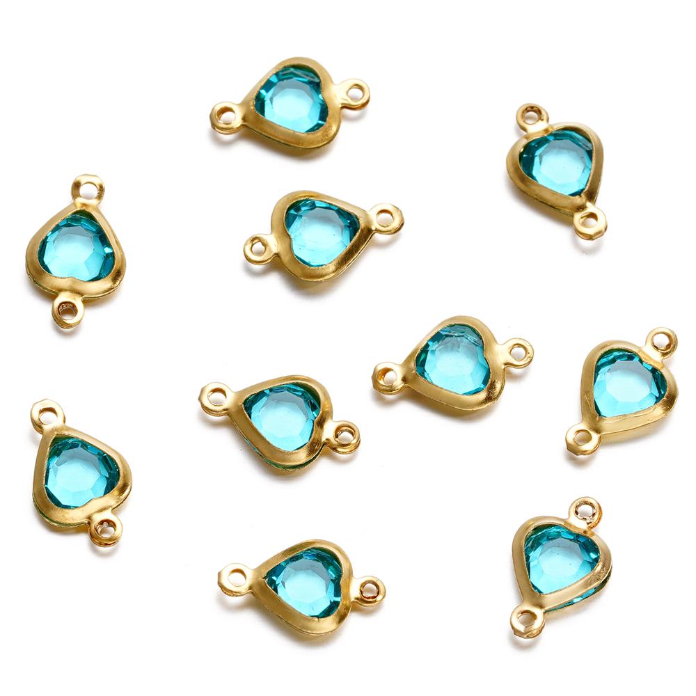 10pcs/lot Stainless Steel Crystal Love Heart Double Ring Pendants for DIY Bracelet Necklace Beads Jewelry Making Accessories