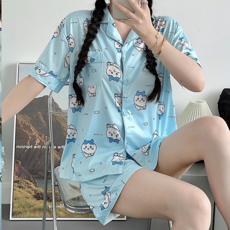 Pigiama Cartoon Chiikawa Xiaohachi Donna Estivo Manica Corta Pantaloncini Studente Carino Dolce Usaki Pois