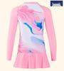 2025 Pink Tie-Dye Long Sleeve Two-Piece Swimsuit for Girls: Includes Short Skirt