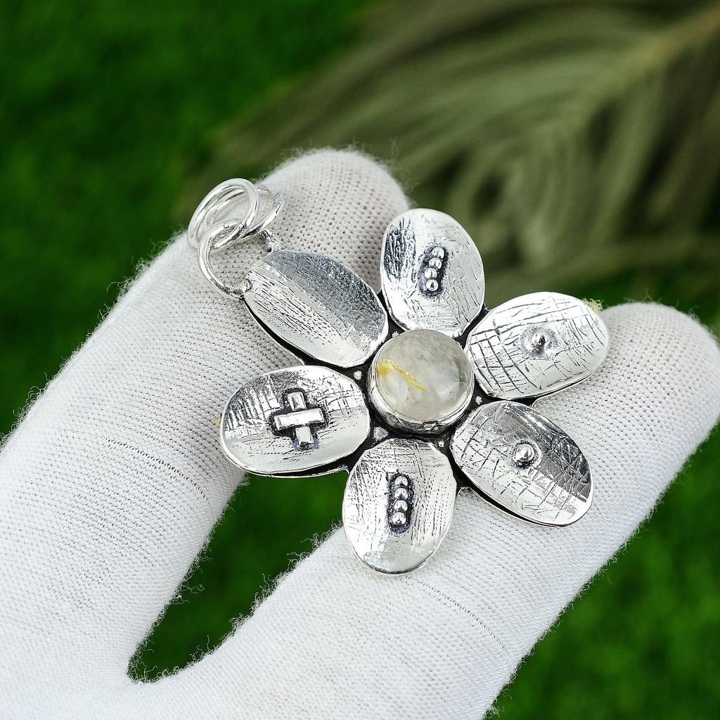 Natural Golden Rutile Gemstone Jewelry 925 Sterling Silver Pendant For Women
