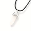 Natural Stone Pendant Necklace Women PU Leather Hexagonal Column Pointed Reiki Chakra Lapis Chunky Jewelry