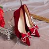 Dámské svatební boty Nové Kamínková mašle Červené Svatební Dámské Vysoký podpatek Špičatá špička Nazouvací lodičky Nude boty