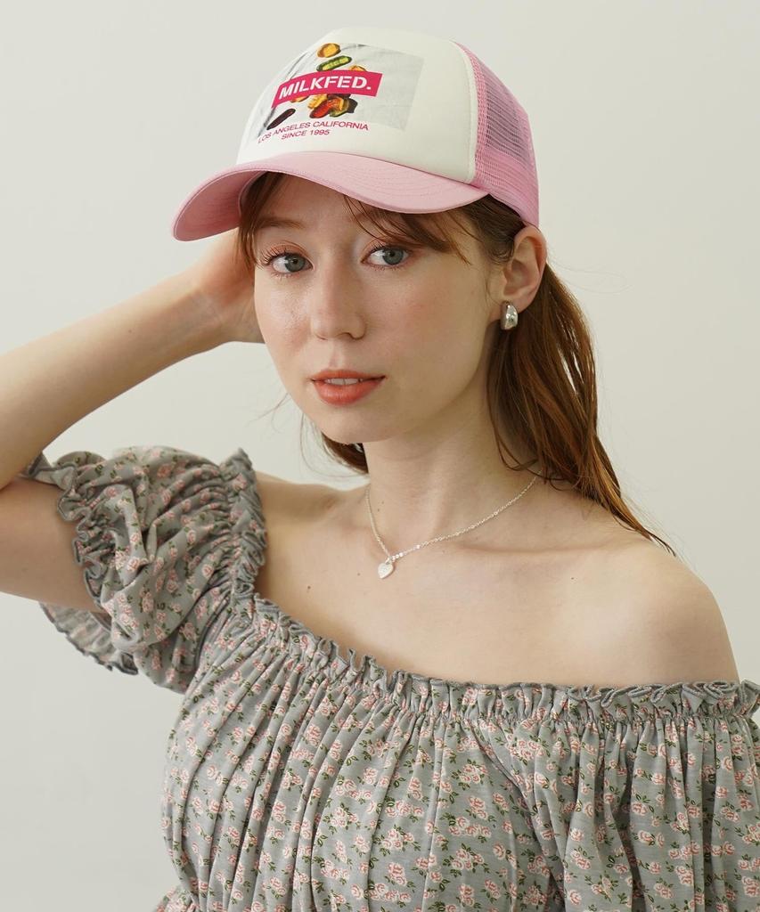 [Milkfed] SWEETS GRAPHIC PRINT MESH CAP for women, LtPINK