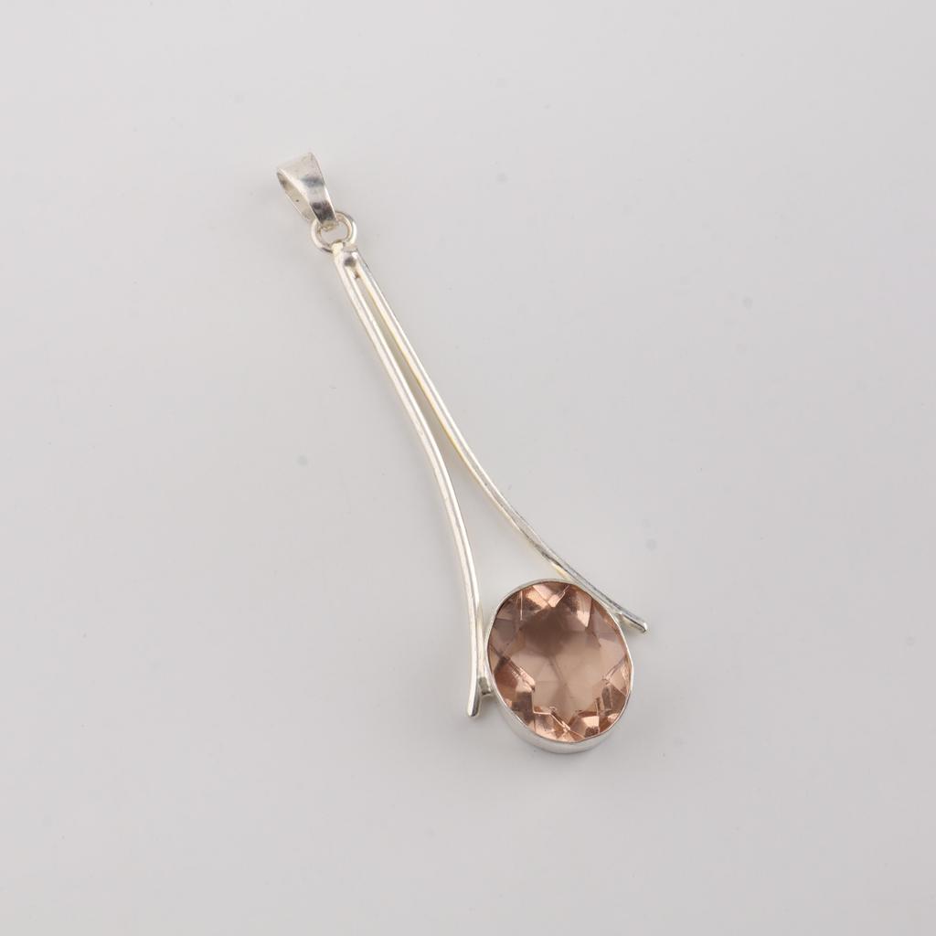 Peach Tourmaline Gemstone 925 Sterling Silver Handmade Jewelry Designer Pendant 1.79" For Mother PP-69-18