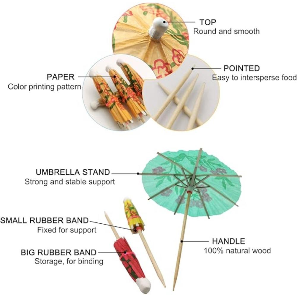 50Pcs Cocktail Umbrella Parasol Assorted Colors Drink Umbrella Toothpicks for Drink&Food Decorative for Party Hawaiian Party Children's Day