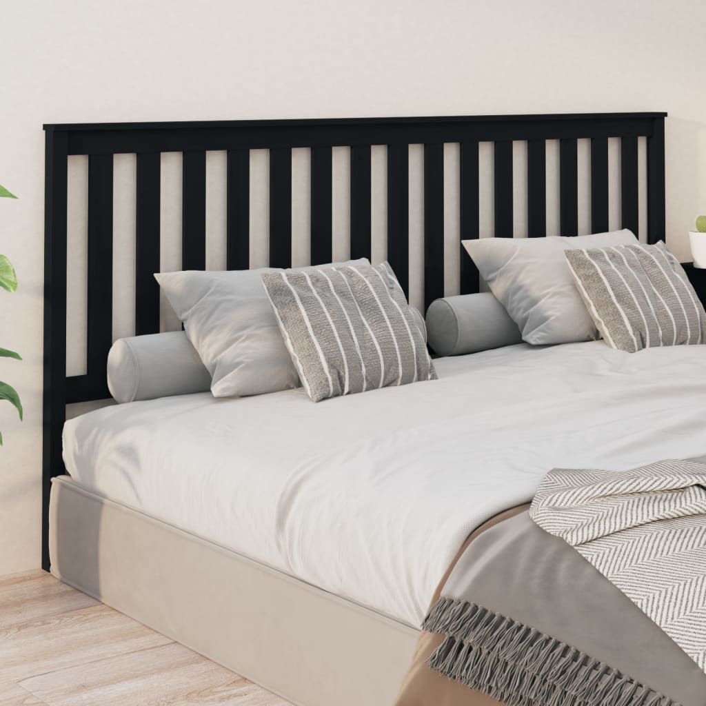 Headboard In Black 206 X 6 X 101 Cm Solid Pine Wood