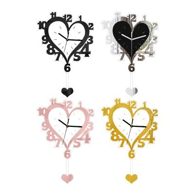Heart Clock for Kitchen Bedroom Decorative Clock Acrylic Wall Clocks Battery Operated Pendulum Wall Clock None Ticking