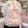 Kawaii Rosa Gepunkteter Spitzenrüschen-Rucksack für Mädchen Japanischer JK-Stil Kreuzschnürung Schultasche für Grund- und Mittelschüler Niedliche Reisetasche