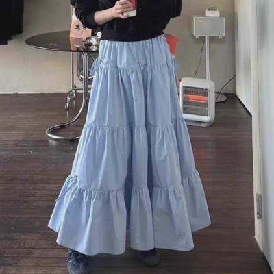 Korean Chic A-Line Cake Skirt - Bow Embellished, High Waist, Solid Color, Spring & Autumn Style