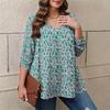 Women's Plus Size Fashion Printed Casual Pleated Round Neck Long Sleeve Top
