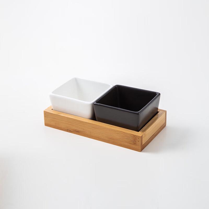 Qianxing Ceramic Snack Platter with Bamboo Tray