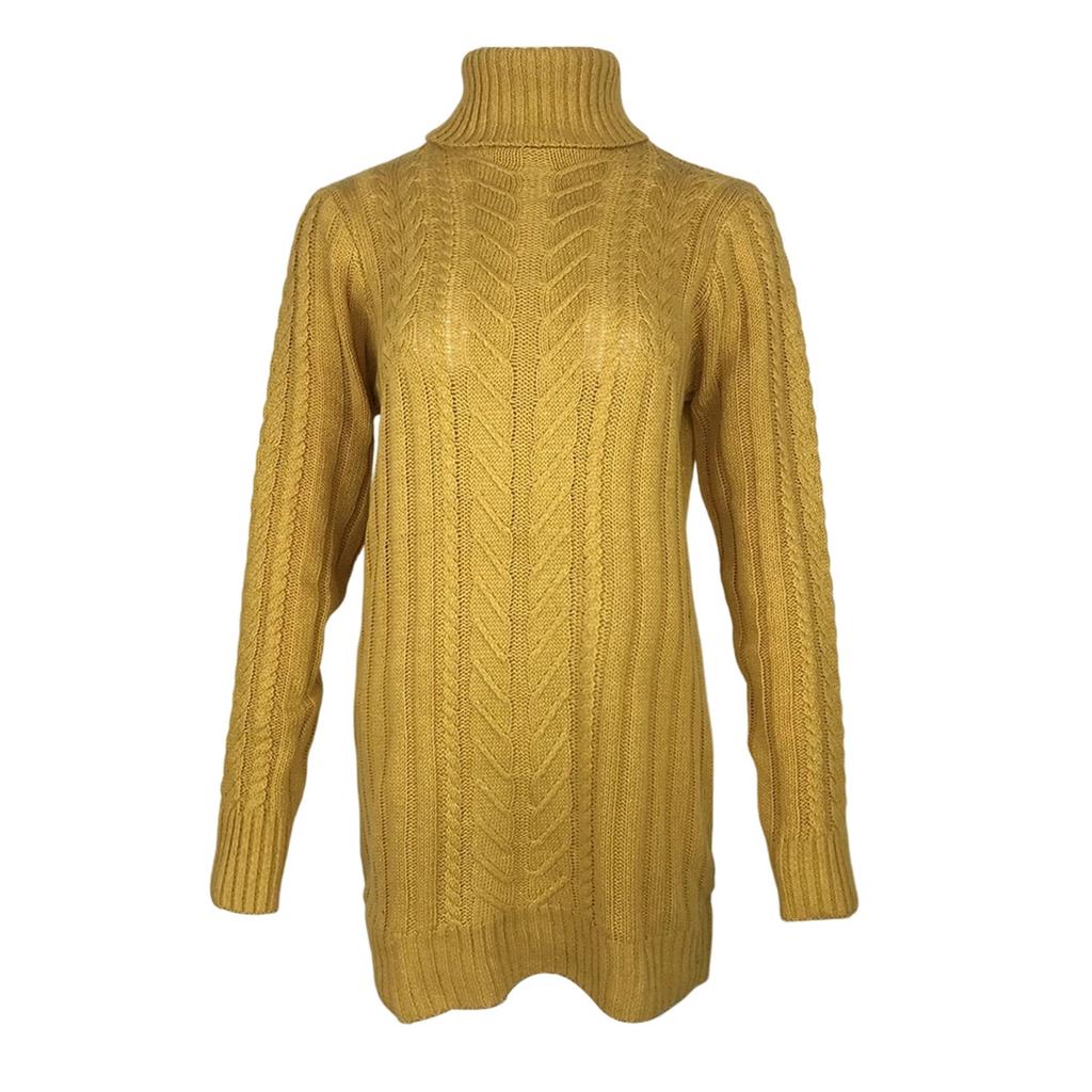 Women's Fall And Winter Knitted Long-Sleeve Turtleneck Cable-Knit Slim-Fit Sweater Dress