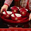 Red Double Happiness Wedding Tray – Festive Fruit & Candy Plate for Banquets