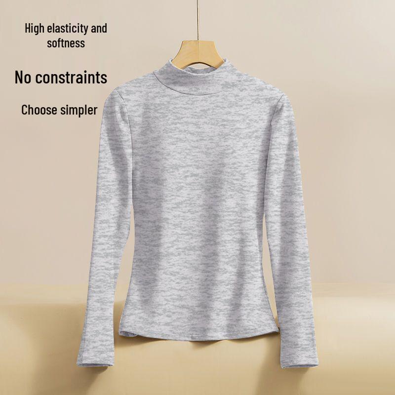 2025 Autumn Plus Size Slim Fit Long Sleeve Loose Base Layer Top for Women with Half High Neck