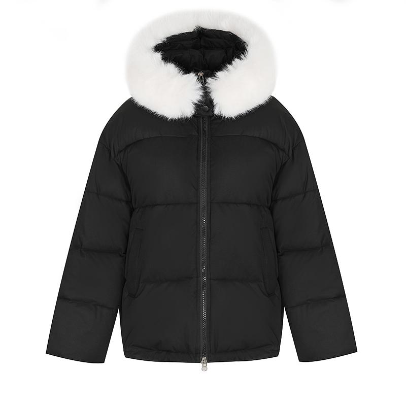 Mujer Otoño Invierno Color Sólido Acolchado de Algodón Grueso Abrigo Chaqueta con Capucha Cálido Piel Real