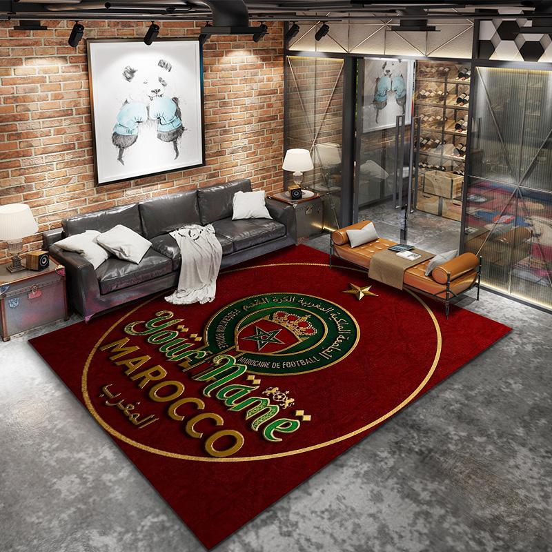 Moroccan Football Crest Custom Name Carpet Rug For Living Room Bedroom Home Sofa Decoration Kids Play Nonslip Floor Mat