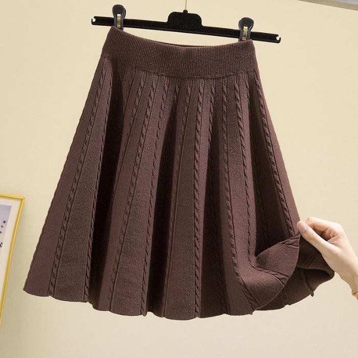Korean Style A-Line High Waist Mini Skirt for Women - Slimming, Plus Size, Hip-Covering, Draping Effect, Big Swing Knitted Umbrella Skirt