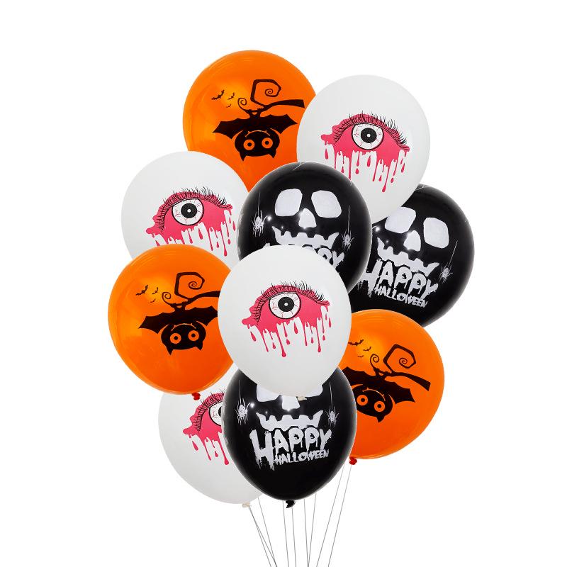 Halloween Ghost & Skeleton Balloon Set - 12-Inch Latex with Pumpkin & Bat Prints