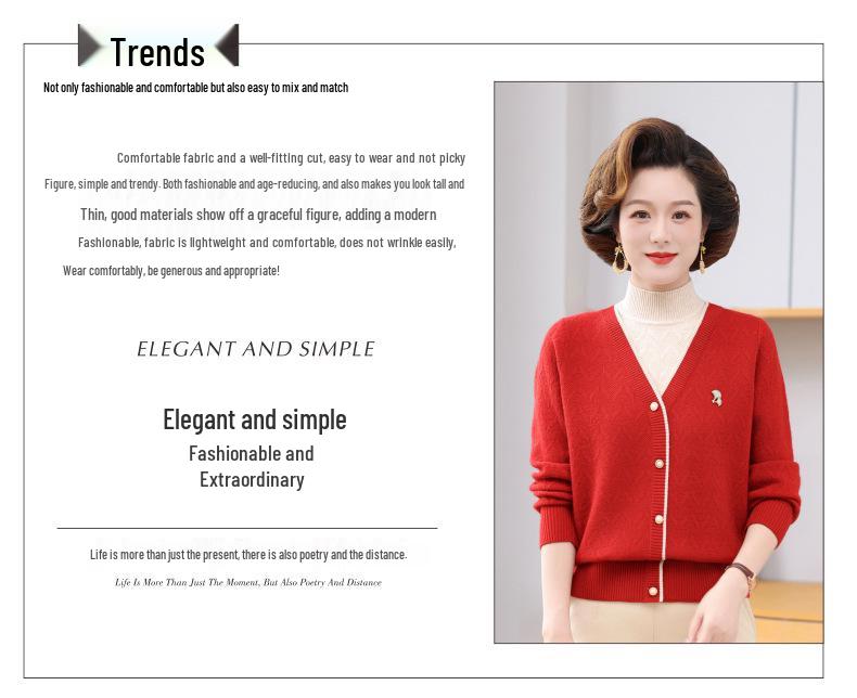 Autumn Stylish Knit Sweater for Middle-aged Moms - Two-Piece Design for 40-50s Women