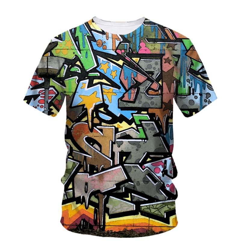 Trendy Cool Bohemian T-shirt Men's Summer Trend Casual Personality Street Graffiti Print Crew Neck Short Sleeve T-shirt Top