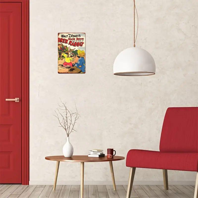 [2D Flat] 1pc BREER RABBIT & UNCLE REMUS 20.32x30.48 Cm Metal Wall Art - Vintage-Inspired Iron Hanging Decor for Youngsters Room