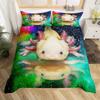 Cute Axolotl Duvet Cover Set Full Size Cartoon Salamander Bedding Set Kawaii Animals Comforter Cover Constellation Black Decor