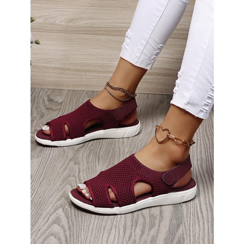 Sommer Neue Damen Sandalen Große Größe Atmungsaktiv Elastisch Flacher Boden Lässige Damenschuhe