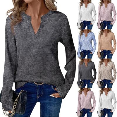 Damen Langarmshirts Stricktops V-Ausschnitt Lässige Basic-Tops Pullover