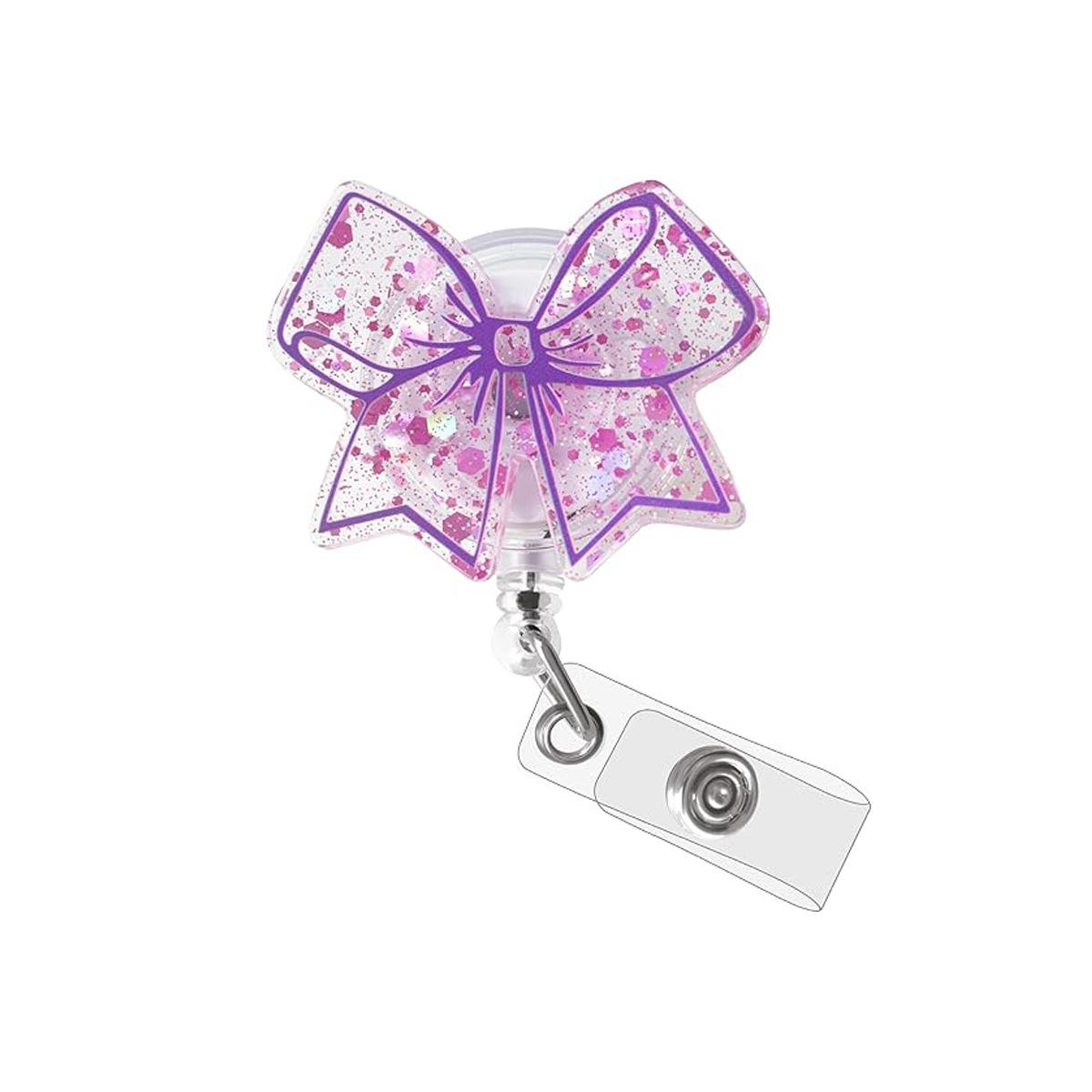 

Telescopic Badge Buckle Rotating Name Tag Clip Acrylic Bow Badge Holder Lightweight Doctor Nurse Badge Clip For School